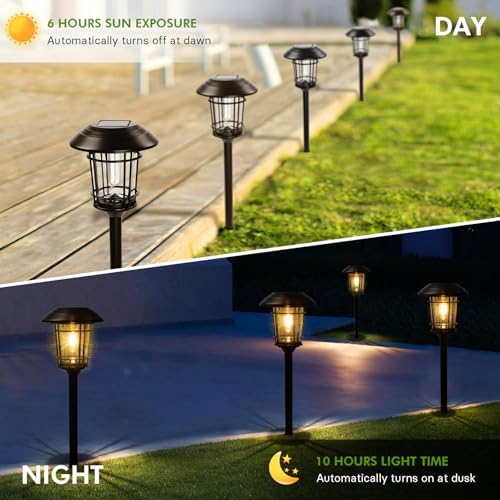 Grand patio Solar Outdoor Lights, 10 Pack, Glass Light Metal Pathway Light, Waterproof Landscape Lighting, Automatic Dusk and Dawn Sensor (Slate Gray) - Image 6