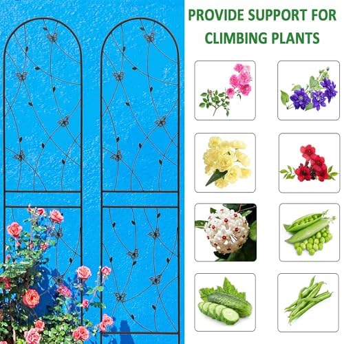 6 Pack Metal Garden Trellis 86.7" Tall Outdoor Climbing Plant Support for Roses, Flowers, Rustproof Durable Black Galvanized Tube, Lawn Garden Fence Decor Screen, 86.7" H - Image 5