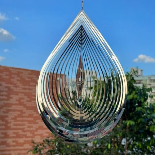 Hanging Wind Spinners,3D Water Droplets Shape Highly Reflective Stainless Steel Outdoor Garden Decor, Decorations to Scare Away Yard Birds 11.4inch 2Pcs - Image 6