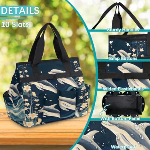 Dolphin Garden Tool Bag Organizer Heavy Duty Sea Ocean Theme Gardening Tote Bag with 10 Pockets for Women Men Gardening Gifts - Image 5