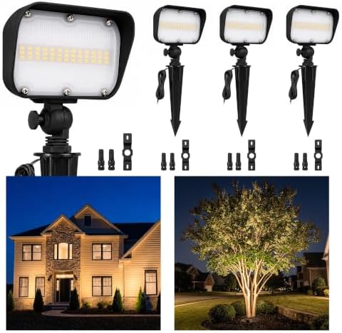 12V Landscape Flood Light, 20W 1461LM, IP65 3000K Black, 4 Pack by Varmtalys