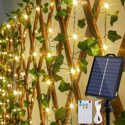 OMIKA 66FT 200LED Vine Fairy Lights Solar Powered, 19 Modes & Timer Ivy String Lights with Remote, Green Leaf Lights for Indoor Bedroom Classroom Office Wall Garden Party Wedding Decor (Warm White) by OmikaStarryEver