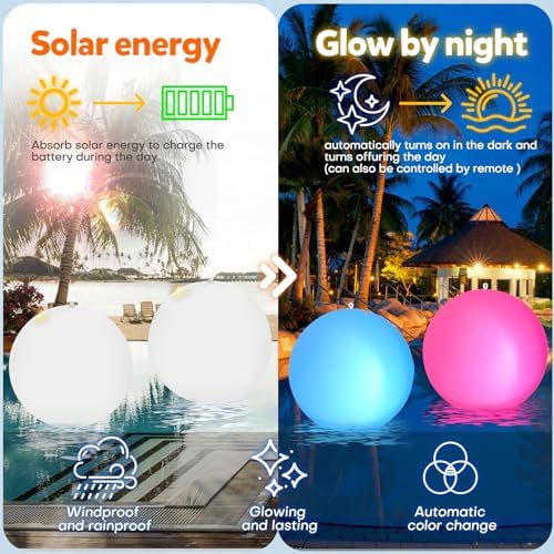 Bud K Solar Floating Ball Pool Lights 4 Pack, 14 inch Floating Pool Lights Solar Powered w/ 16 Light Modes, Inflatable Led Light Pool Balls, Light Up Beach Balls for Pool Decorations Outdoor - Image 2