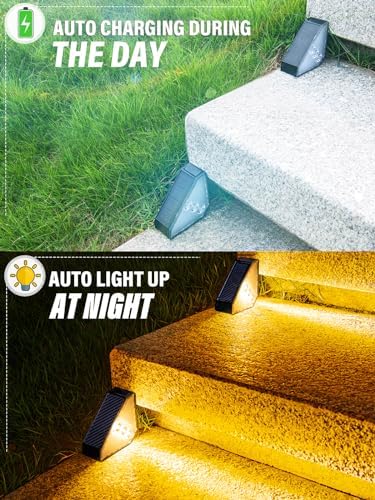 ROSHWEY Solar Stair Lights Outdoor Waterproof, 16 Pack Step Lights for Outside, Triangle Solar Powered Step Light for Deck, Front Porch, Backyard, Patio Decor, Warm White - Image 6