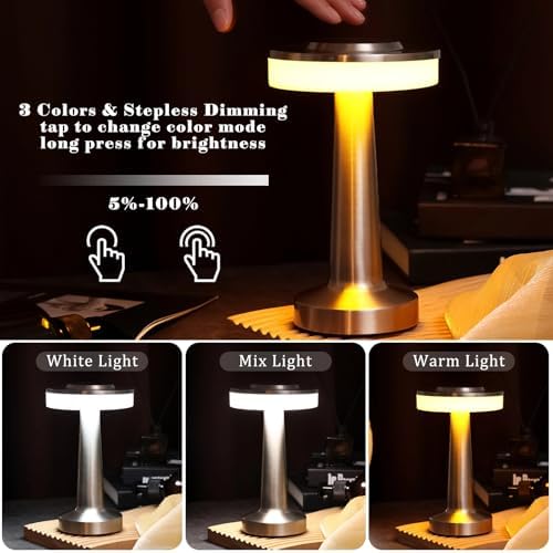 Riakrum 4 Pcs LED Cordless Table Lamp Bulk Rechargeable,Silver - Image 4