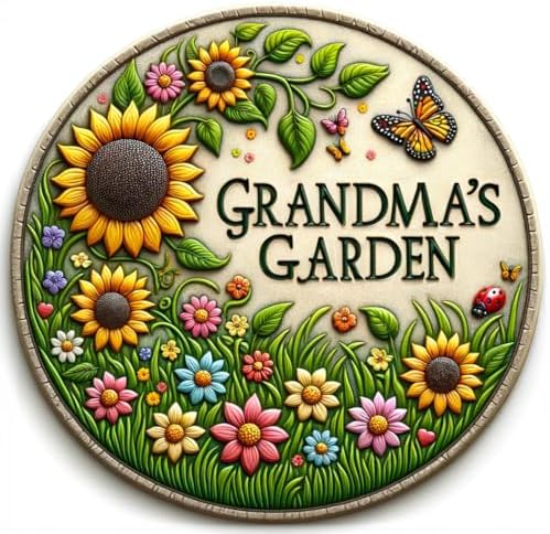 VEOJEIN Grandma's Garden Stepping Stone 9.45’ Durable Garden Décor with 3D Hand-Painted Sunflower Design – Gift for Grandma, Mom, Wife, Mother’s Day, Christmas, Birthdays by VEOJEIN