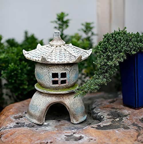 Polyresin Asian Pagoda Lantern Figurine Solar Powered Zen Pagoda Outdoor Statue, Waterproof Garden Sculpture, 11.02" Tall - Image 6