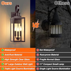 19" Large Outdoor Wall Light, 3-Light Brown Exterior Wall Light Fixture - Image 2