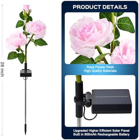 TANSOREN 4 Pack Solar Garden Lights Outdoor, 8 Lighting Modes Cool White LED Powered Waterproof Rose Flowers Landscape Light for Outside Yard, Patio, Pathway Decorative, Décor, Gifts - Image 6