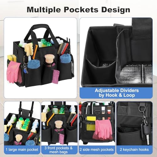 Housolution Rolling Cleaning Caddy Bag with Wheels, Black - Image 3