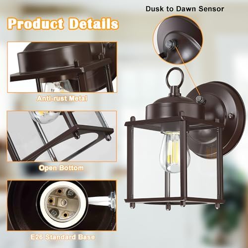 Outdoor Wall Light Fixture, Metal Glass, Bronze, 4 Pack - Image 5
