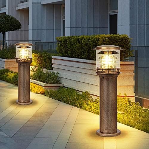 Rustic Industrial Outdoor Bollard Light | IP65 Waterproof LED Pathway Lamp with Clear Glass Anti-Rust Bronze Finish | Vintage Garden Column Light for Yard, Patio, Walkway, Driveway Lighting - Image 4