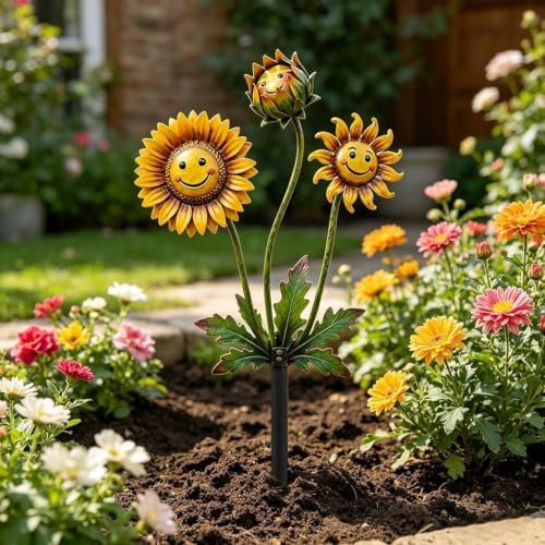 Metal Flower Garden Stake 2D Flat Decorative Garden Stakes (4-Pack) - Image 4