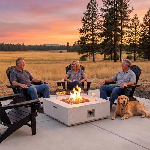COSIEST Square Outdoor Sandstone Propane Fire Pit w Wind Guard, Certified, 50,000 BTU Stainless Steel Burner, 35-inch, Free Lava Rocks and Rain Cover, Tank Outside, Metal Lid - Image 3