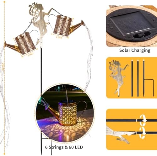 Solar Watering Can Light, Solar Flower Fairy Decorations Outdoor Light - Image 2