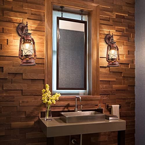 NOXARTE Rustic Wall Sconce Lighting Lantern Mounted Light with Glass Lampshade for Hallway Farmhouse Loft W7 x H15 - Image 6
