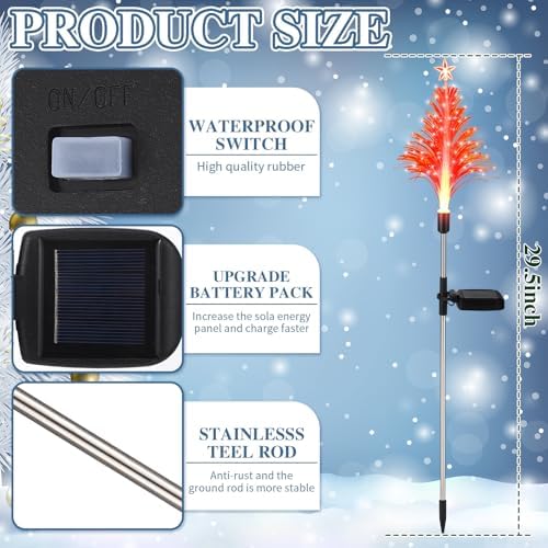 Baquler 6 Pack Solar Christmas Tree Garden Stake Lights Outdoor Waterproof Color Changing Christmas Lighted Yard Decorations Optical Fiber Xmas Pathway Lights for Lawn Patio Cemetery(Red, Blue) - Image 2