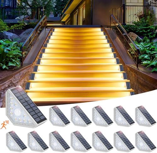 Kondras Solar Step Lights for Outside, 12-Pack Motion Sensor Outdoor Stair Lights Waterproof IP67, Solar Powered LED Outdoor Step Lights Decor for Yard Garden Porch Patio Pathway Deck, Warm White by Kondras