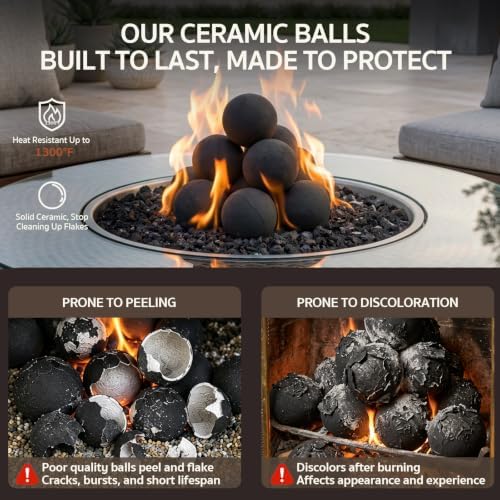 Gaspro Ceramic Fire Balls, 4-Inch Set of 12 Black Fireplace Balls - Image 4