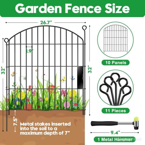 Decorative Garden Fence 32in (H) x22ft (L),Arched Metal No Dig - Image 2