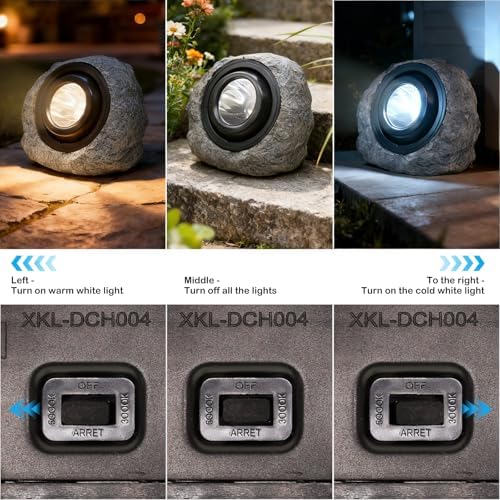 Solar Rock Lights Outdoor,Solar Ash Gray Garden Stone Spotlights - Image 2