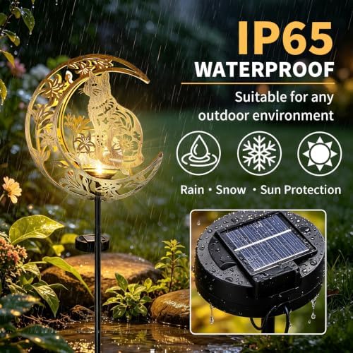 Solar Lights Outdoor Decor Cracked Glass Cat Stake Moon Lights Cat Gift - Image 7