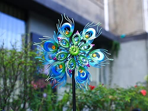 Peacock Wind Spinner, 48Inch Double Wind Sculpture, Wind Sculptures & Spinners Outdoor Metal Stake Yard Spinners, Garden Wind Catcher Wind Mills, Lawn&Garden… - Image 6