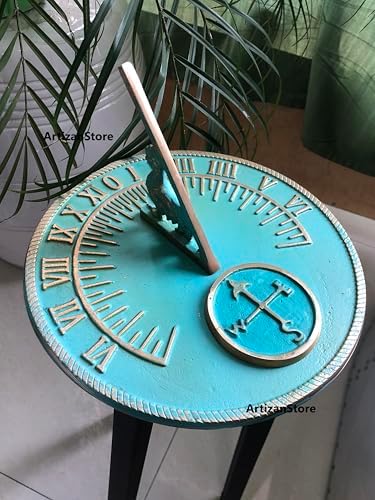 Sundial Verdigris Finish Brass 10" Dia Vintage Garden Decor Silent Clock Plaque and Rooster Dial Round Patio Outdoor Sundials - Image 4