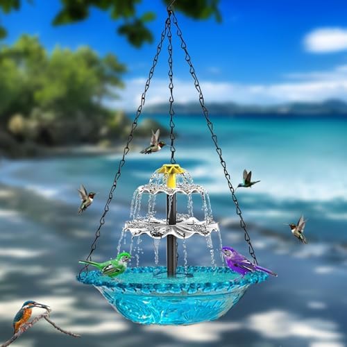 Hanging Bird Bath - Bird Bath Bowl with Solar Fountain Pump - Deck Mount Metal Bird Bath Bowl Powered by Water Fountain Pump for Outdoor Garden - Solar Powered Bird Bath Fountain - Image 7