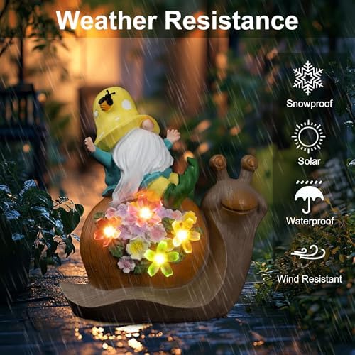 Etlemonde Solar Gnome Snail Statue, Garden Decor - Image 5