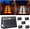 6 Pack Motion Sensor Solar Step Lights, IP67 Waterproof Outdoor Stair Light, 3 Color Temp & Double-Sided Lighting,Outside Decor Light for Deck,Porch,Railing,Fence,Walkway, Yard,Wall,Patio by KOMILIFT
