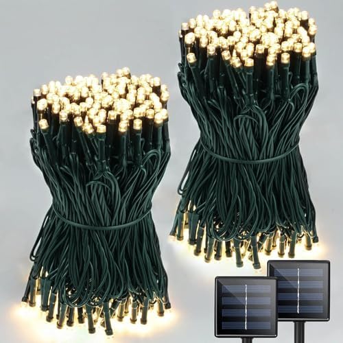Solar String Lights Outdoor 2 Pack 400 LED 132FT Christmas Light Warm White by EEW
