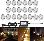 Led Deck Lights Outdoor Waterproof Low Voltage Stainless Steel 1W Outdoor Yard Garden Decoration Lamps Landscape Pathway Patio Step Stairs LED In-ground Lights Silver Border(20pcs, Warm White) by QACALEDOutdoorRecessedDeckLightingKits