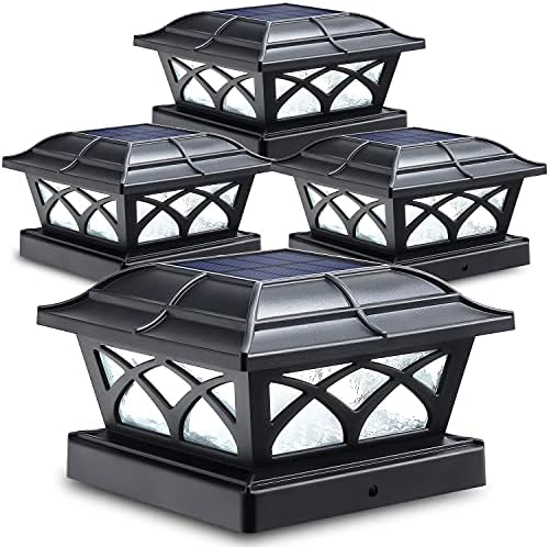 SIEDiNLAR Solar Post Cap Lights Outdoor Glass 2 Color Modes Black (4 Pack) by Siedinlar