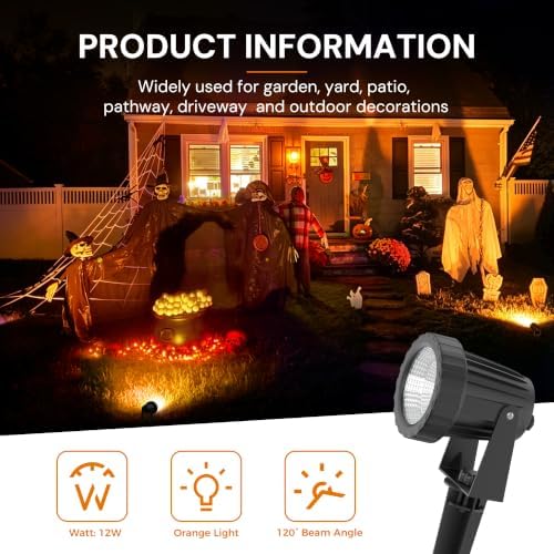 L LOHAS LED Halloween Orange Spotlights Outdoor, Dusk to Dawn 12W 2Pack - Image 3