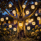 Kolpop Solar Lanterns Outdoor Waterproof 18 Pack, Hanging Solar Lights with 28 LED, Cracked Glass Hanging Globes for Garden Patio Fence Yard Christmas Tree Decoration,Warm White by kolpop