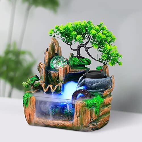 Tabletop Fountain Ornament, 110V Rockery Fountain, Small Rockery Water Fountain Indoor with LED Lamp Atomization Effect, Suitable for Living Room, Bedroom, Office Decoration (B) - Image 7