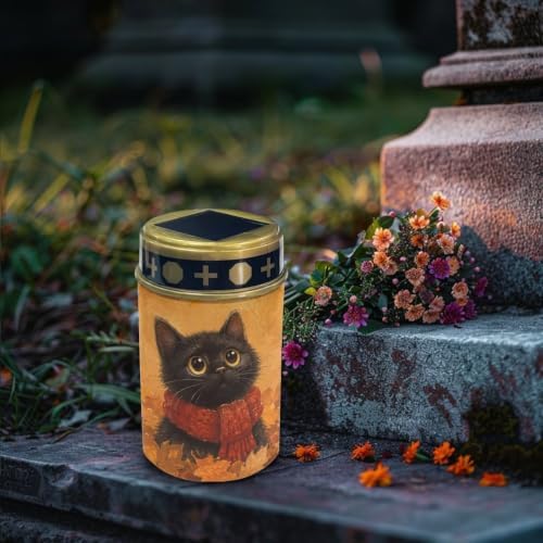 Poceacles Solar Lights Outdoor Waterproof Cemetery Solar Outdoor Candle Grave Decoration Votive Candles Blessed Lights for Loss of Loves One, Black Cat Autumn Leaf, Set of 2 - Image 3