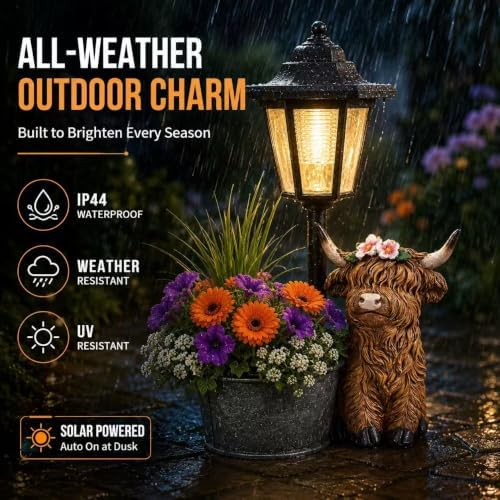 Solar Power Cow Outdoor Statue with Planter & Solar Lantern - Image 2