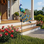TERESA'S COLLECTIONS Yard Decorations Outdoor for Garden Decor, Peacock Solar Outdoor Lights, 32'' Metal Lawn Ornaments for Outside with Crackle Glass Ball, Decorative Stake Gifts for Mom - Image 3