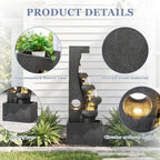Grepatio Outdoor 6-Tiers Water Fountain, Cascading Water Fountain with 5 LED Lights, 39"H Large Waterfall Fountains, Outside Modern Water Feature for Garden, Yard, Deck Decor Like Natural Stone, Grey - Image 2