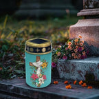 Poceacles Cross Solar Lights Outdoor for Cemetery Grave Decorations, Fake LED Pillar Candles Solar Powered Waterproof Outdoor Stake Lights Grave Markers, Colorful Lily Cross Teal, Pack of 6 - Image 3