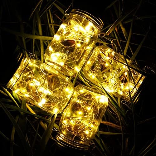 SmilingTown Solar Mason Jar String Light Lids 12 Pack 30 LED Fairy Firefly Inserts Lighting with 12 Hangers Waterproof for Outdoor Tree Patio Lawn Garden Decor, No Jars - Image 5