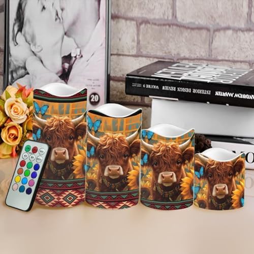 Cow 4 Pack LED Candles Flickering Flameless Pillar Candles with Remote Control and Timer Color Changing Battery Operated Realistic Electric Candles for Floor Table Path Decoration - Image 4