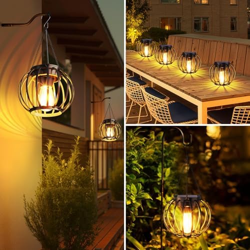 Solar Lanterns Outdoor Waterproof Metal Solar Hanging Lantern, 4Pack - Image 2