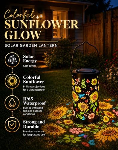 Colorful Sunflower Glow Solar Garden Lantern, 2026 Waterproof Outdoor Solar Powered Hanging Light for Garden, Patio, Pathway Lantern, Let Your Garden Bloom with Light After Sunset (Colorful*1, Small) - Image 2