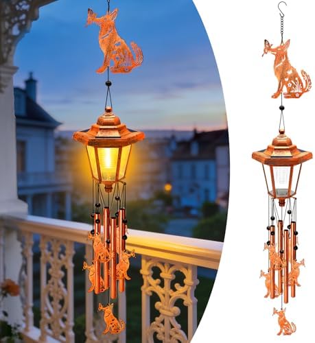 Dog Solar Wind Chimes for Outside, Birthday Gifts for Mom Women Grandma Mother's Day Memorial, 34-Inch Windchimes with Wind Spinner, Outdoor Hanging Solar Lights Waterproof Garden Decor Patio Yard by VOOKRY