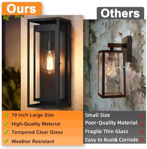 19 Inch Outdoor Wall Light Fixtures, 2 Pack Porch Lights- Black - Image 6