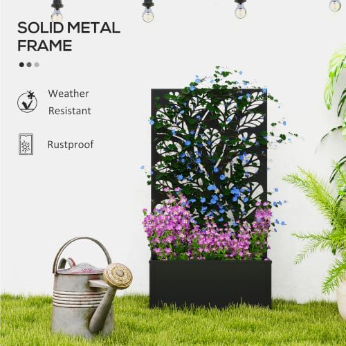 Outsunny Metal Raised Garden Bed with Trellis, Twigs and Leaves Cut-Outs - Image 5