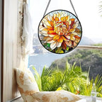 Orange White Flower Stained Glass Window Hanging Suncatcher Gifts 9.8" - Image 3